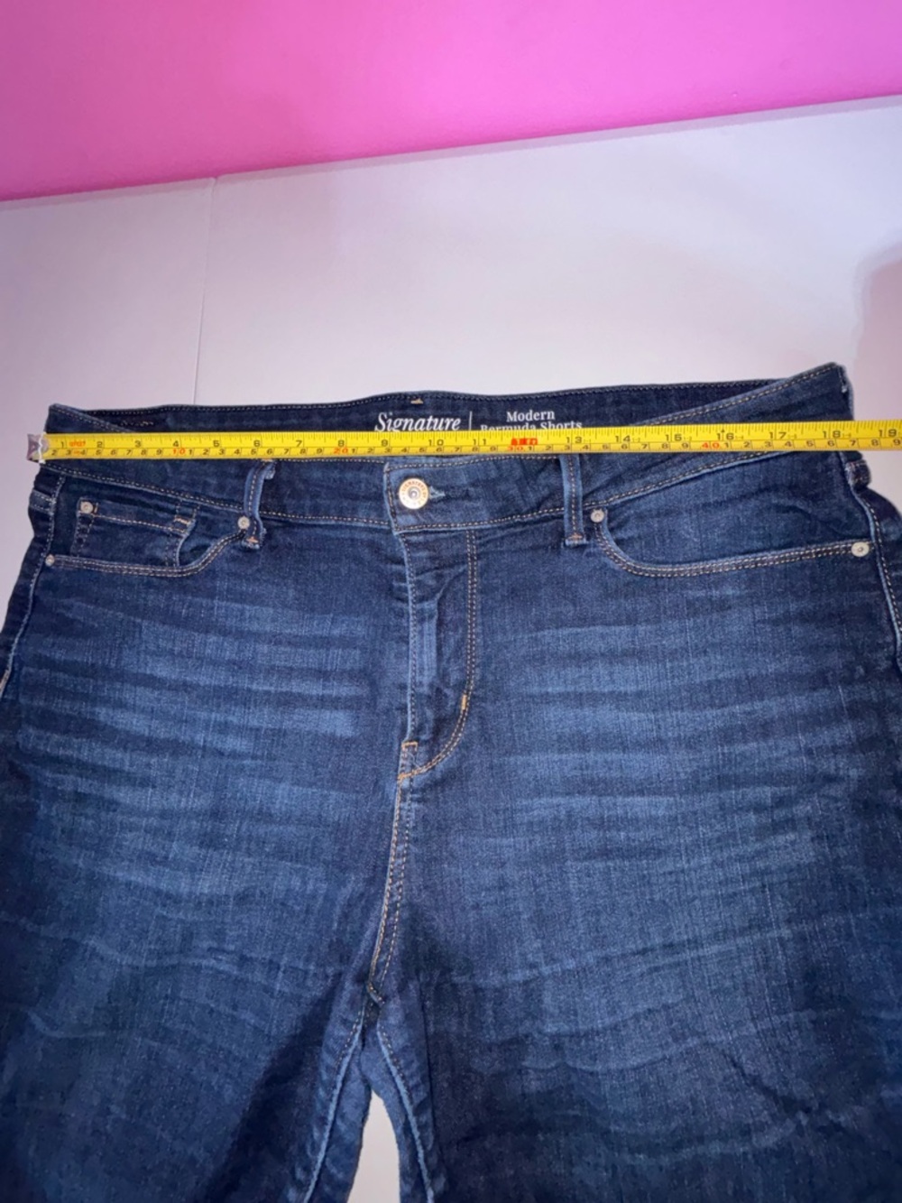 Women’s Signature Dark Blue Cropped Denim Bermuda Shorts - Picture 13 of 16